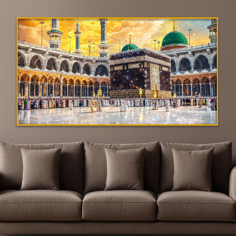 Luxury Holy Mecca View Crystal Glass Wall Painting for Modern Interior Décor