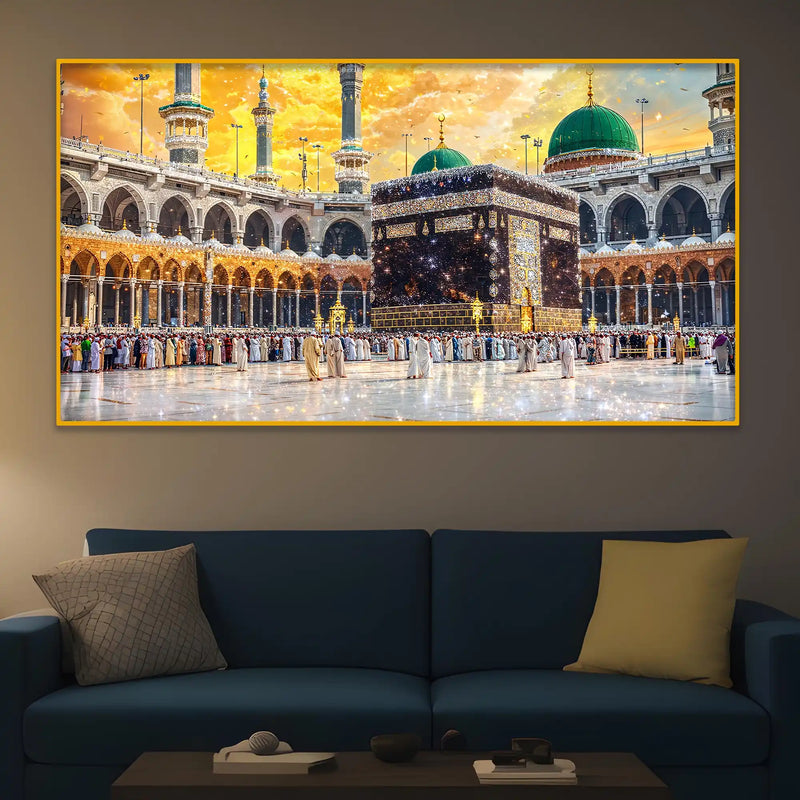 Luxury Holy Mecca View Crystal Glass Wall Painting for Modern Interior Décor