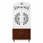Luxury Home Temple with Doors Storage Cabinet Shelves and Om Symbol Back Panel