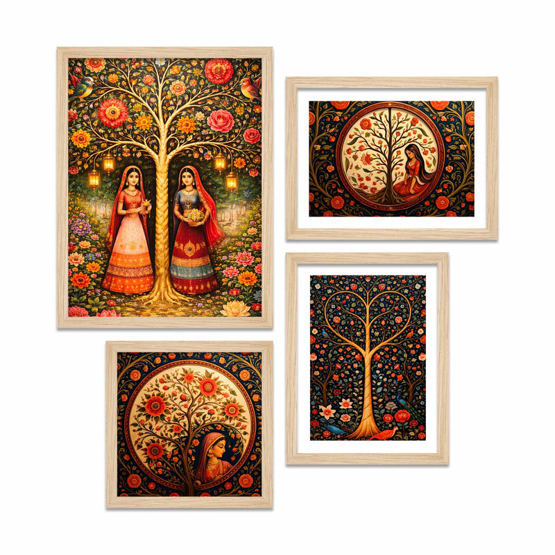 Luxury Indian Floral Wall Frame Set of Four