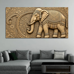 Luxury Indian Ornamental Elephant with Floral Pattern 3D Canvas Wall Painting