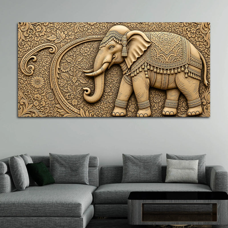 Luxury Indian Ornamental Elephant with Floral Pattern 3D Canvas Wall Painting