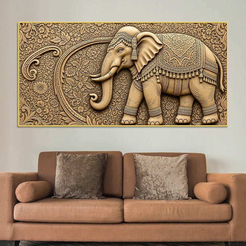 Luxury Indian Ornamental Elephant with Floral Pattern 3D Canvas Wall Painting