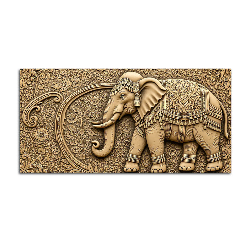 Luxury Indian Ornamental Elephant with Floral Pattern 3D Canvas Wall Painting