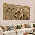 Luxury Indian Ornamental Elephant with Floral Pattern 3D Canvas Wall Painting