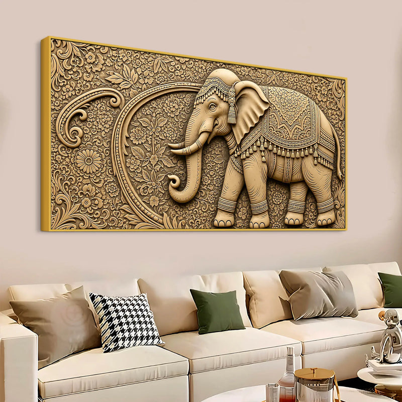 Luxury Indian Ornamental Elephant with Floral Pattern 3D Canvas Wall Painting