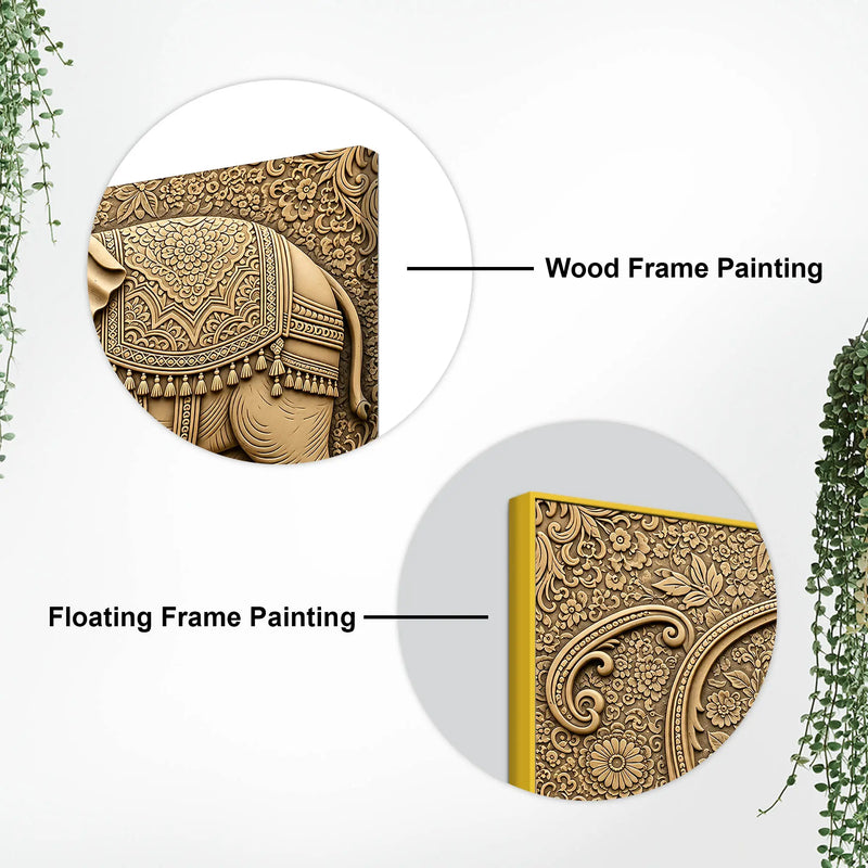 Luxury Indian Ornamental Elephant with Floral Pattern 3D Canvas Wall Painting