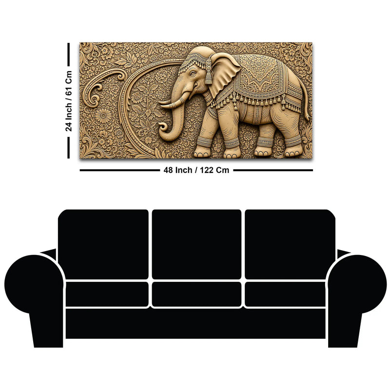 Luxury Indian Ornamental Elephant with Floral Pattern 3D Canvas Wall Painting