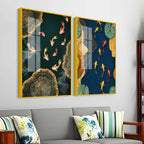 Luxury Japanese Koi Fish Premium Acrylic Floating Wall Painting Set of 2