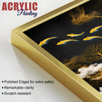 Luxury Koi Fish and Golden Tree Abstract Acrylic Floating Wall Painting Set of 2