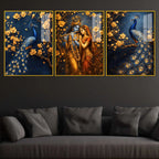 Luxury Krishna Radha and Peacock Acrylic Painting Set of 3