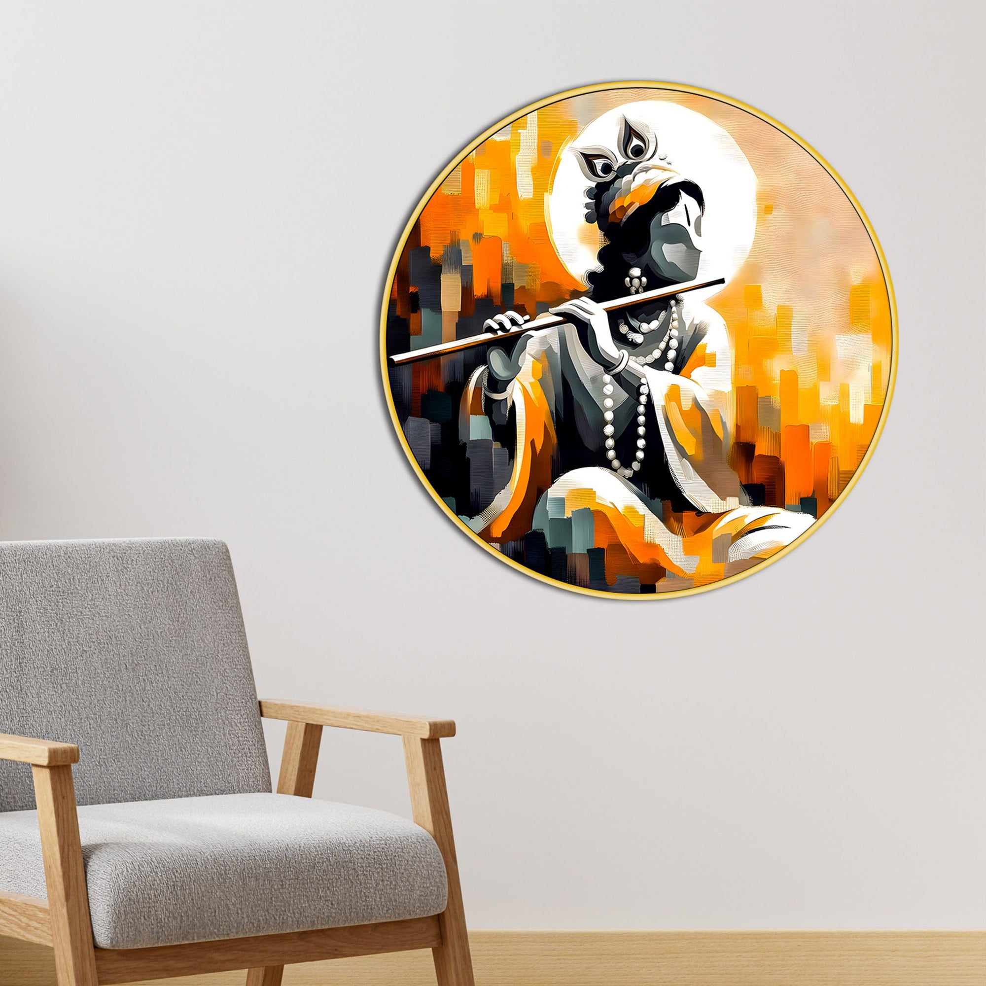 Luxury Krishna Round Frame Painting