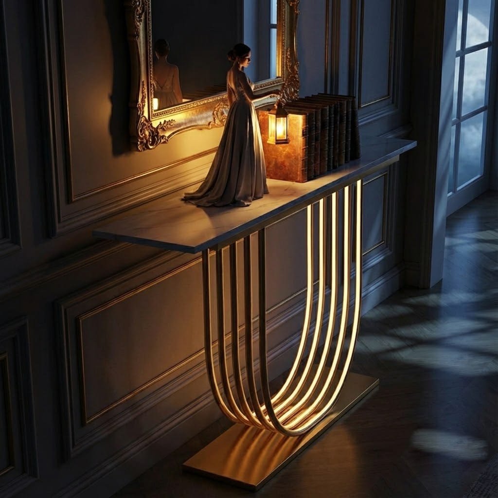 Luxury LED Console Table with Marble Top | Gold Home Decor (SS 302)