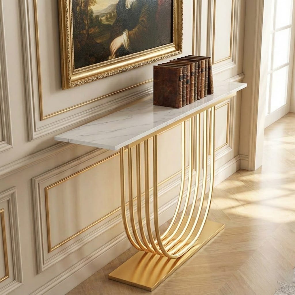 Luxury LED Console Table with Marble Top | Gold Home Decor (SS 302)