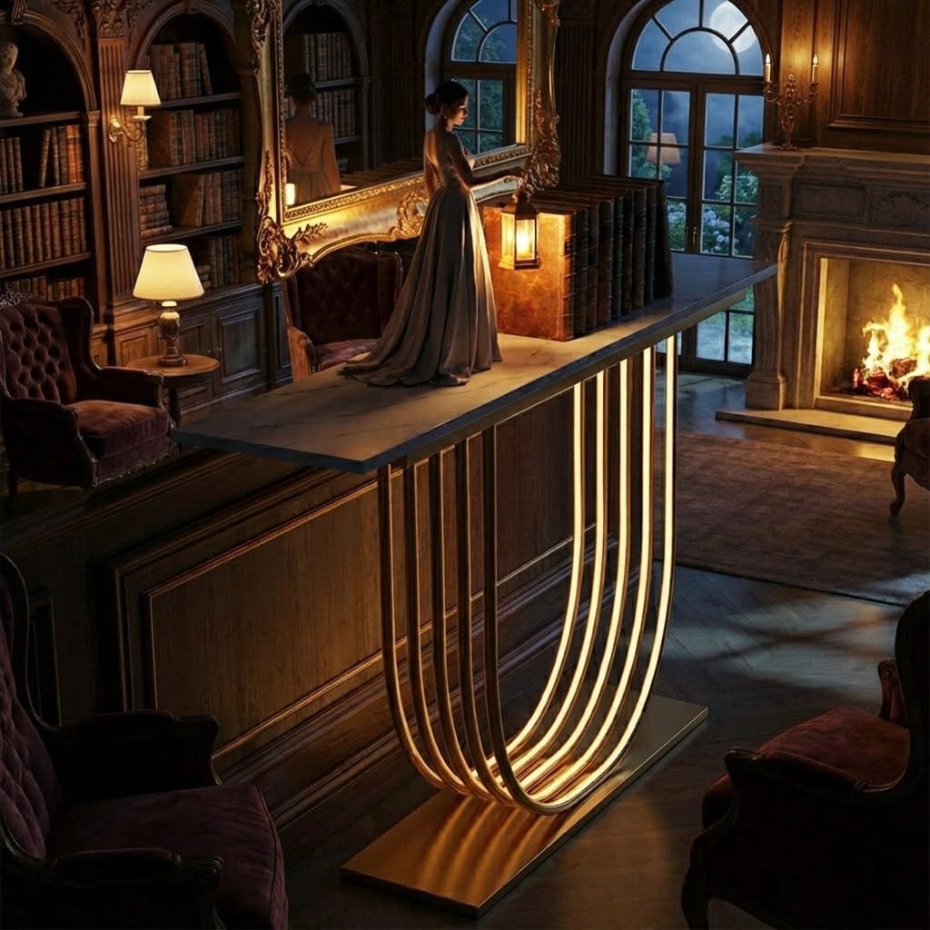 Luxury LED Console Table with Marble Top | Gold Home Decor