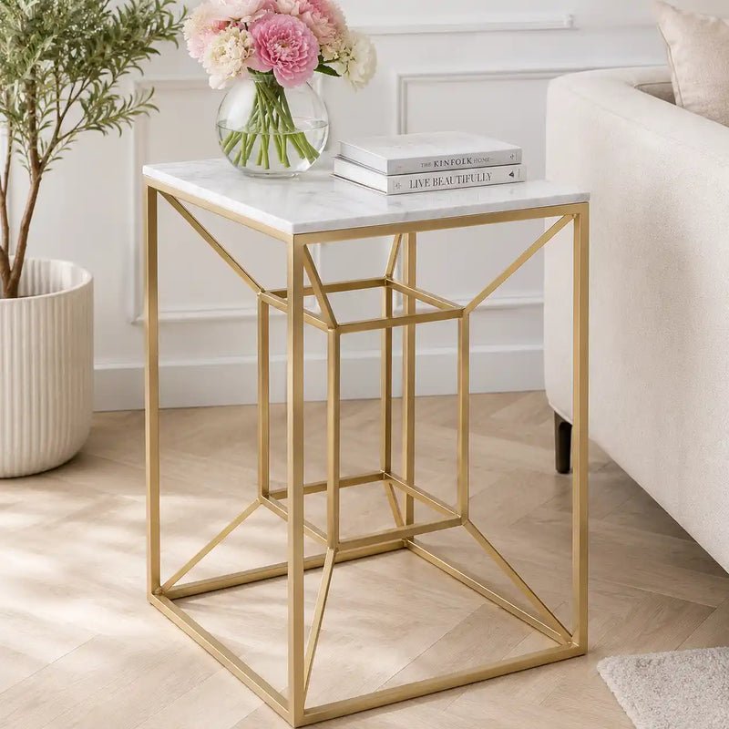 Luxury Living Room Side Table with Geometric Base Design