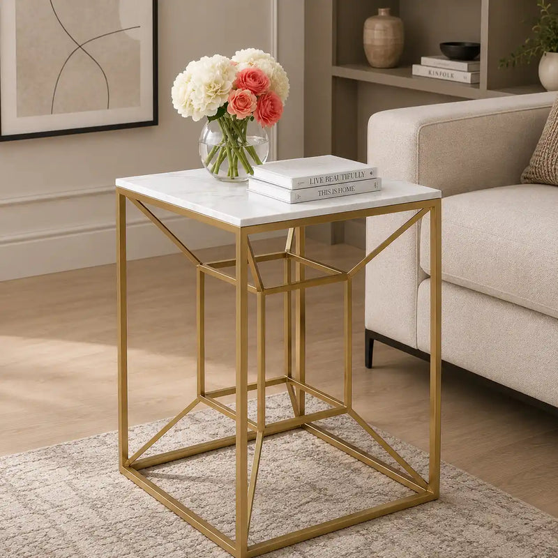 Luxury Living Room Side Table with Geometric Base Design