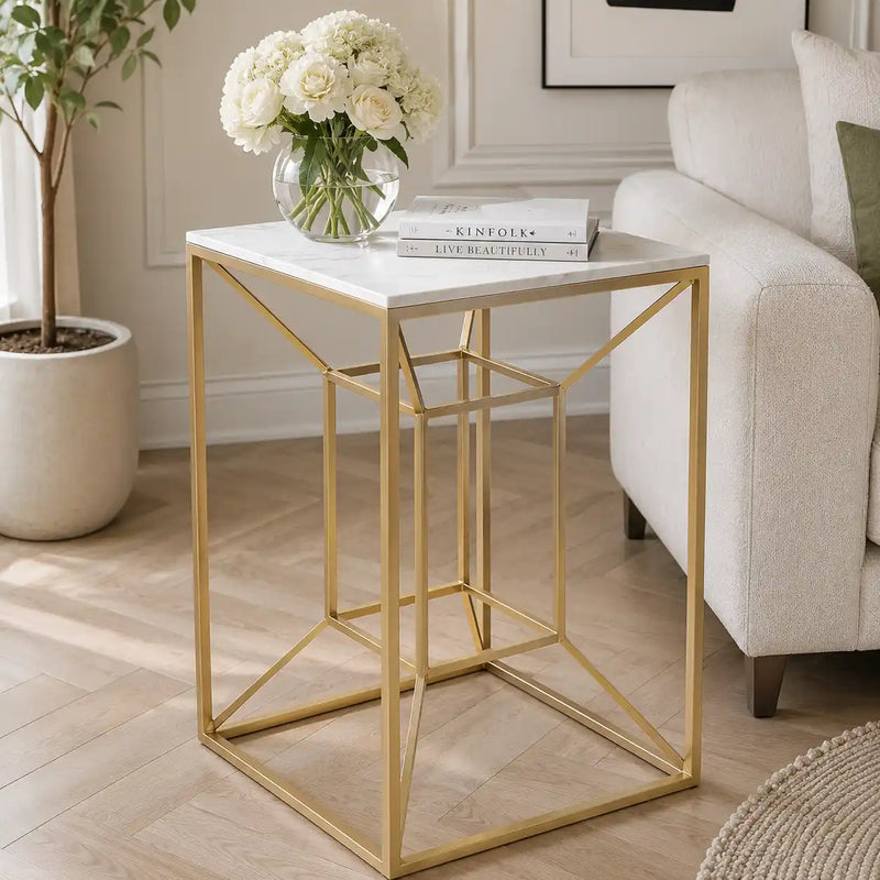 Luxury Living Room Side Table with Geometric Base Design