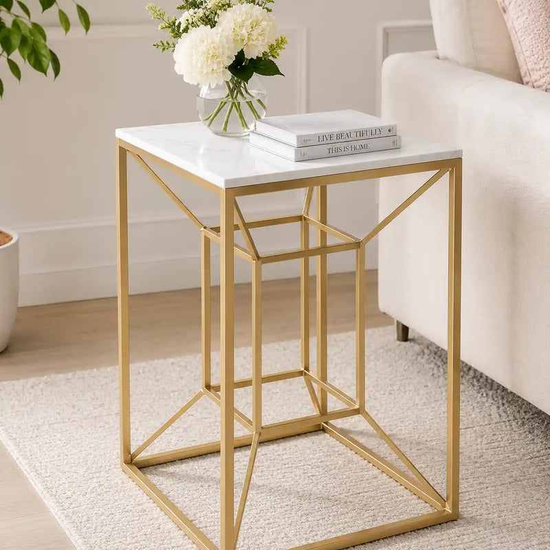 Luxury Living Room Side Table with Geometric Base Design