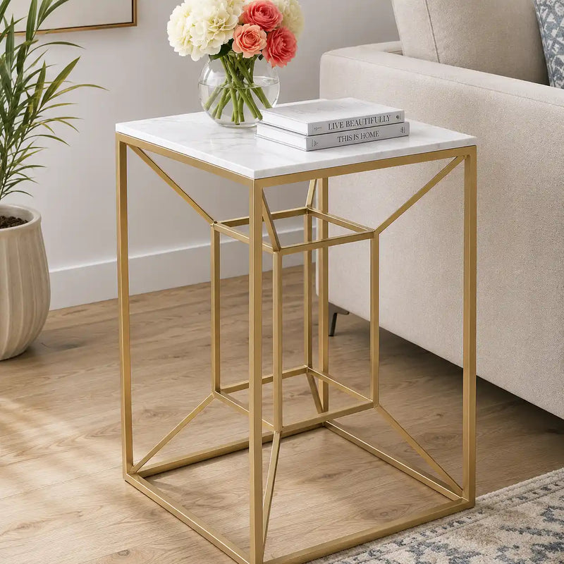 Luxury Living Room Side Table with Geometric Base Design
