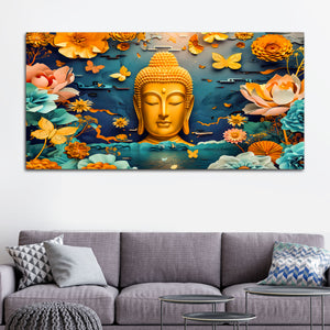 Luxury Lord Buddha Canvas Painting with Floral Design
