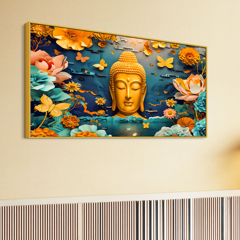 Luxury Lord Buddha Canvas Painting with Floral Design