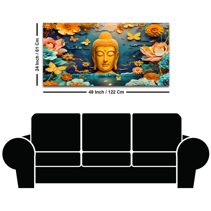 Luxury Lord Buddha Canvas Painting with Floral Design