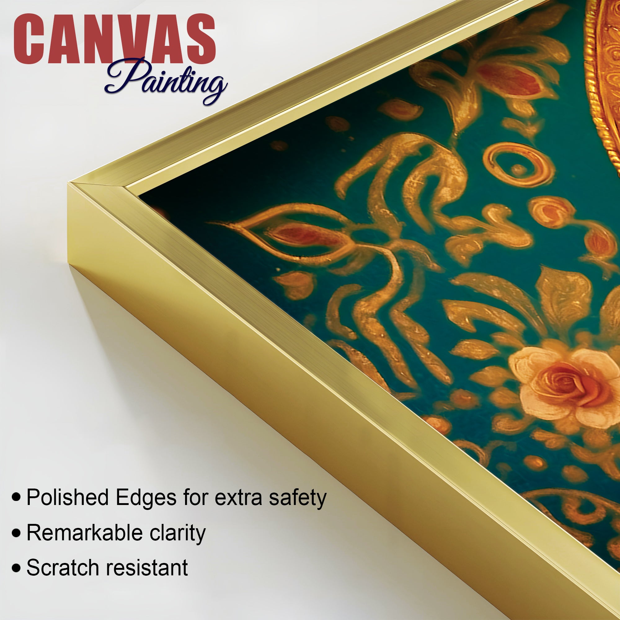 Luxury Lord Ganesha Floral Wall Art Canvas Wall Painting for Home & Office – Elegant Spiritual Wall Décor