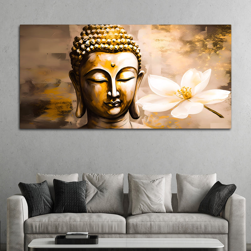 Luxury Lord Gautam Buddha Face Canvas Painting for Living Room