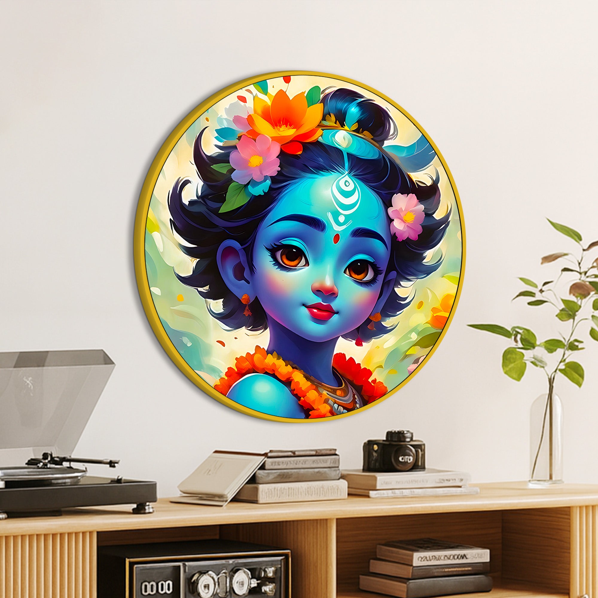 Luxury Lord Krishna Round Painting Decor
