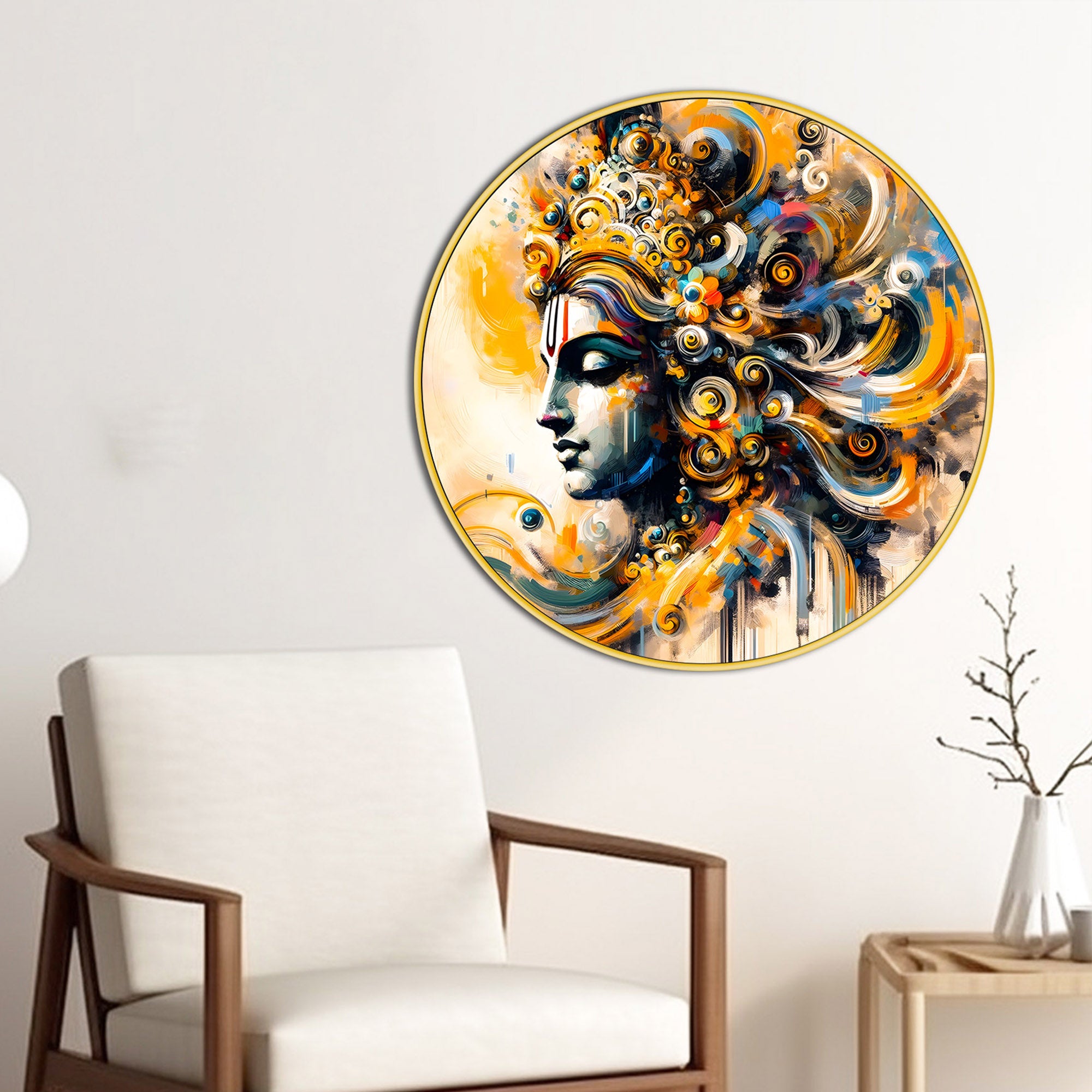 Luxury Lord Krishna Round Painting for Wall