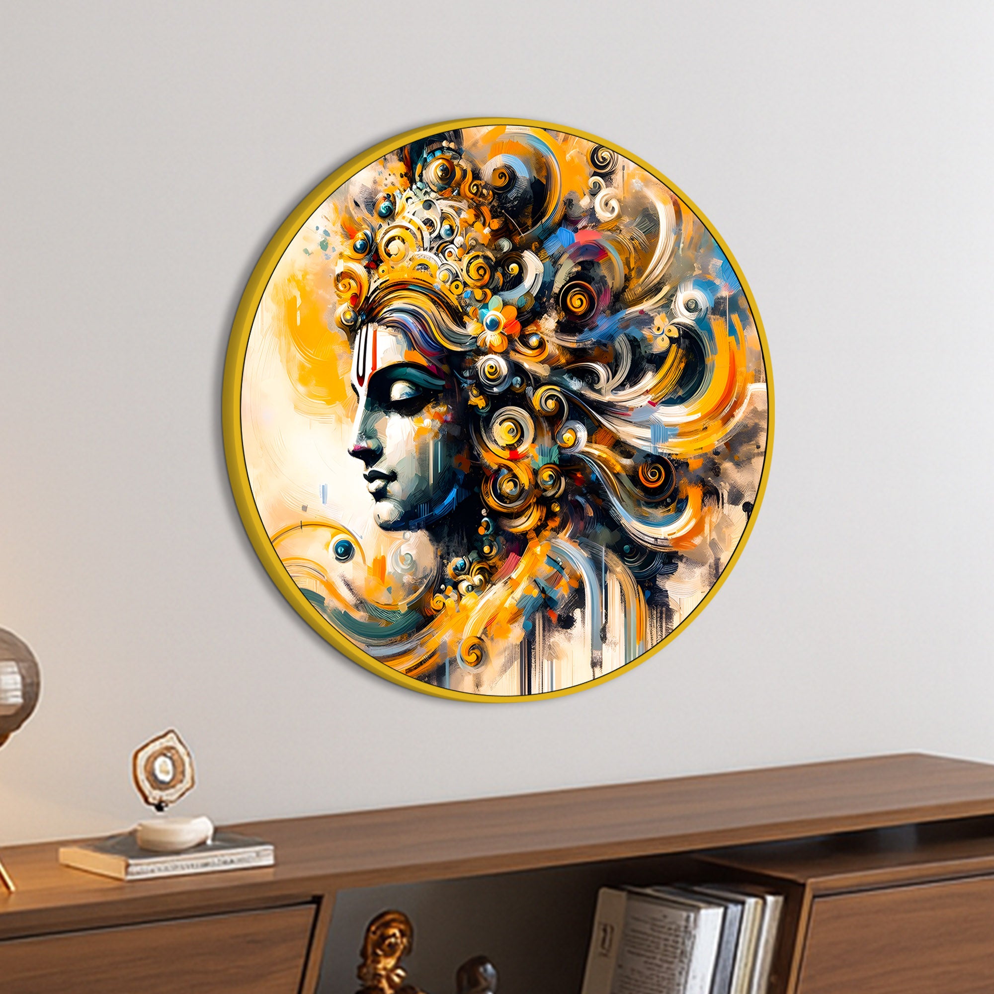Luxury Lord Krishna Round Painting for Wall