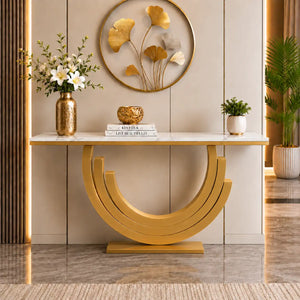 Luxury Marble and Gold Console Table Stunning Arch Design for Spacious Entryways