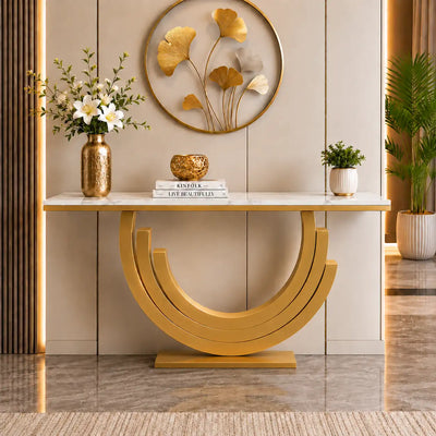 Luxury Marble and Gold Console Table Stunning Arch Design for Spacious Entryways