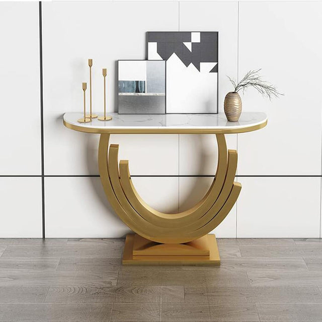 Luxury Marble and Gold Console Table Stunning Arch Design for Spacious Entryways
