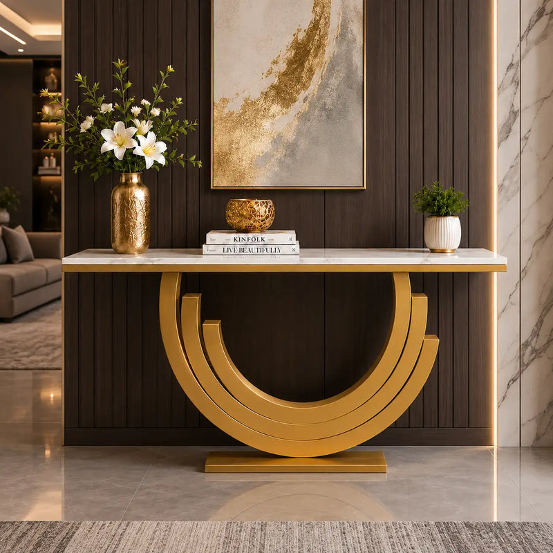 Luxury Marble and Gold Console Table Stunning Arch Design for Spacious Entryways
