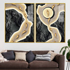 Luxury Marble Stream Abstract Acrylic Floating Wall Painting Set of 2