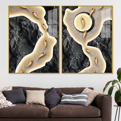 Luxury Marble Stream Abstract Acrylic Floating Wall Painting Set of 2