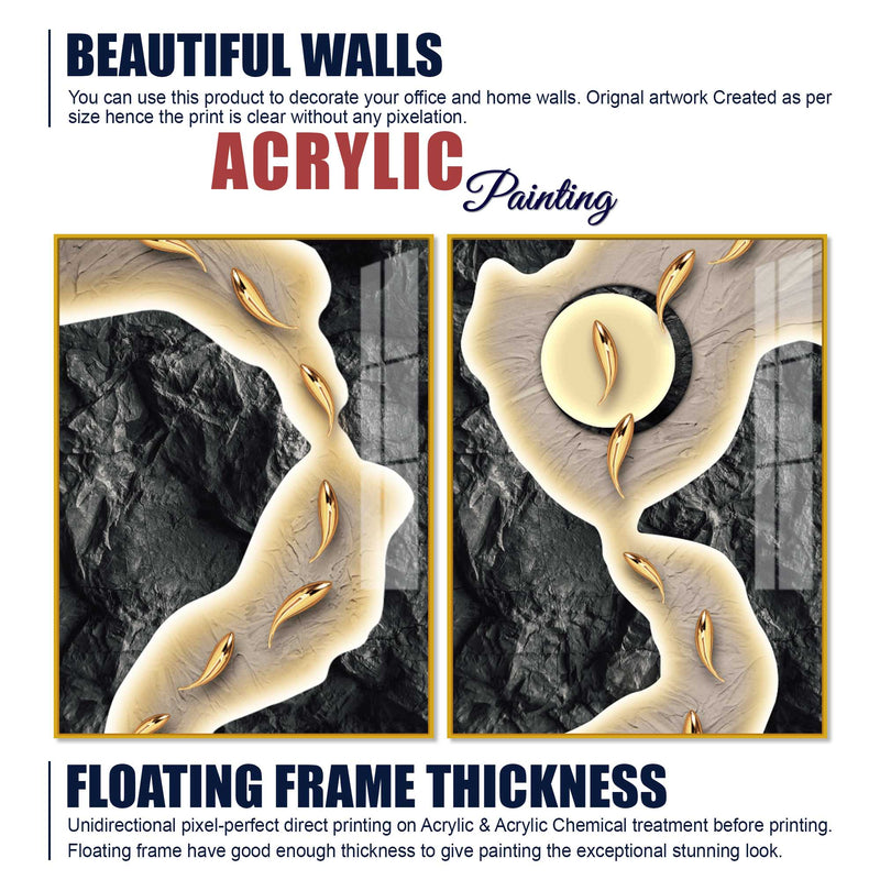 Luxury Marble Stream Abstract Acrylic Floating Wall Painting Set of 2
