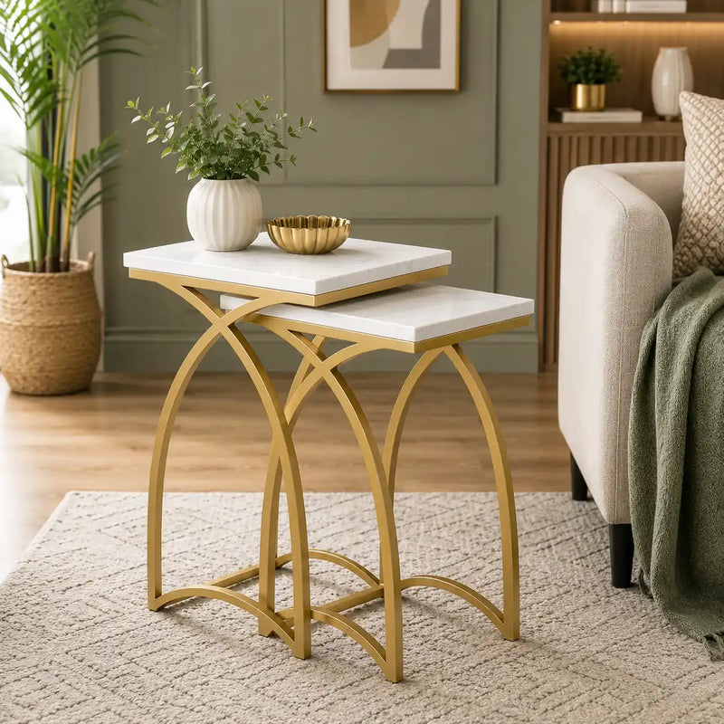 Luxury Marble Top Nesting Table Set of 2