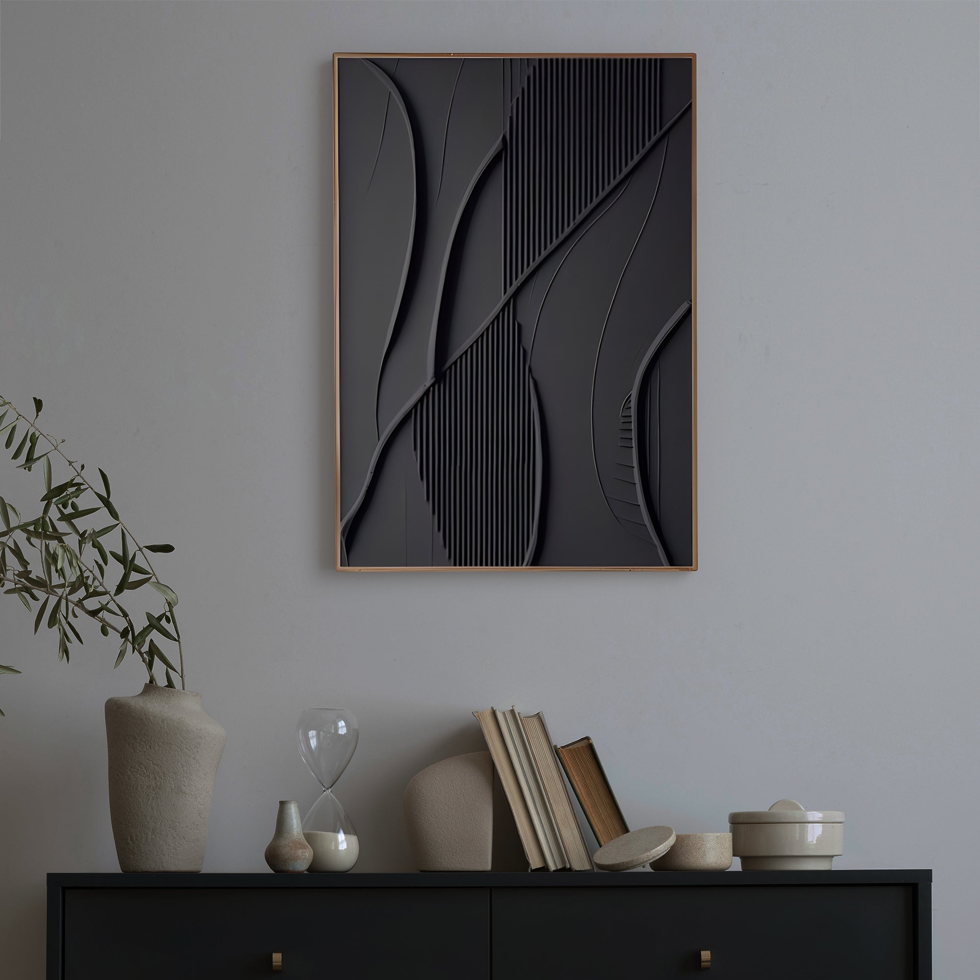 Luxury Modern Black Sculptural 3D Wall Art Home Decor