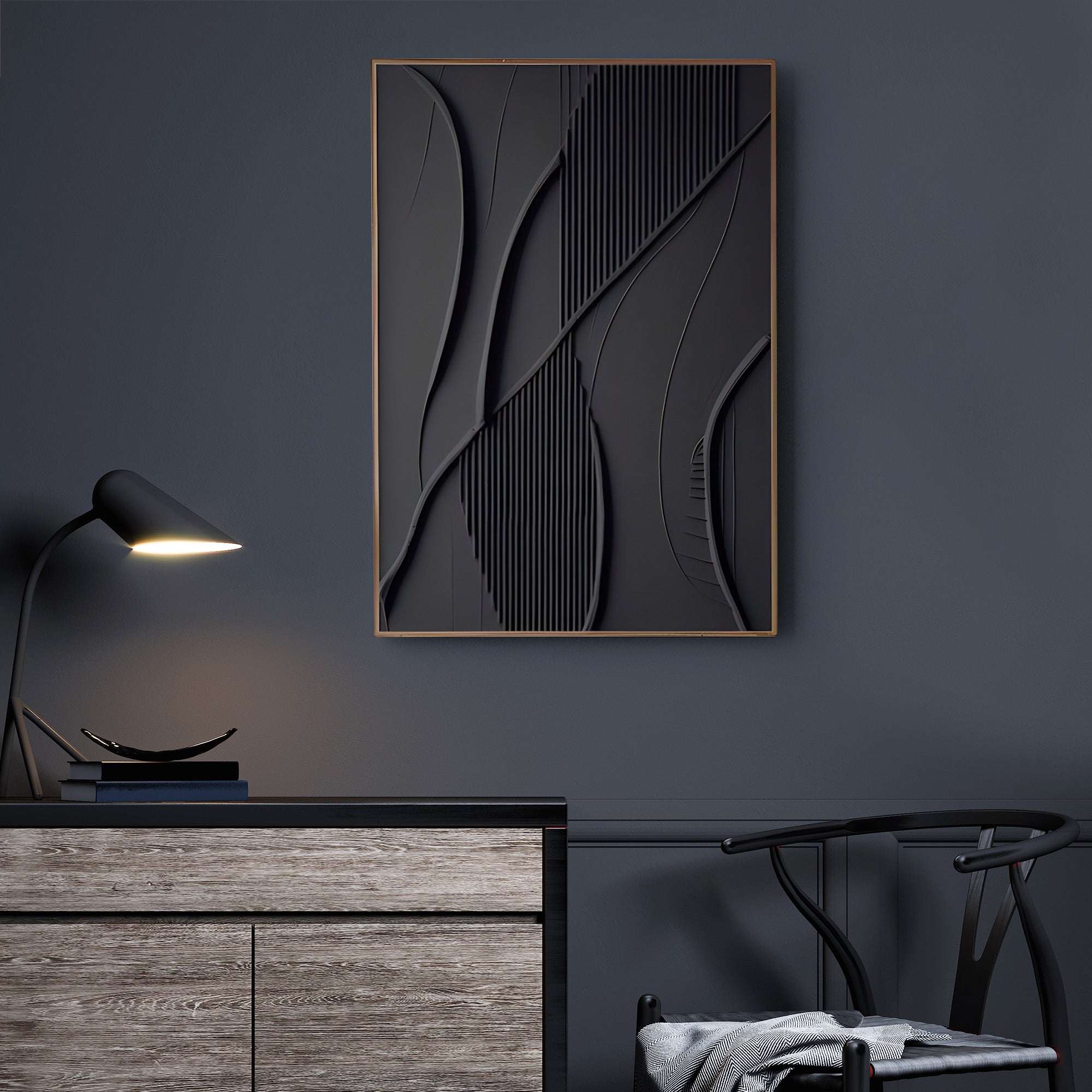 Luxury Modern Black Sculptural 3D Wall Art Home Decor
