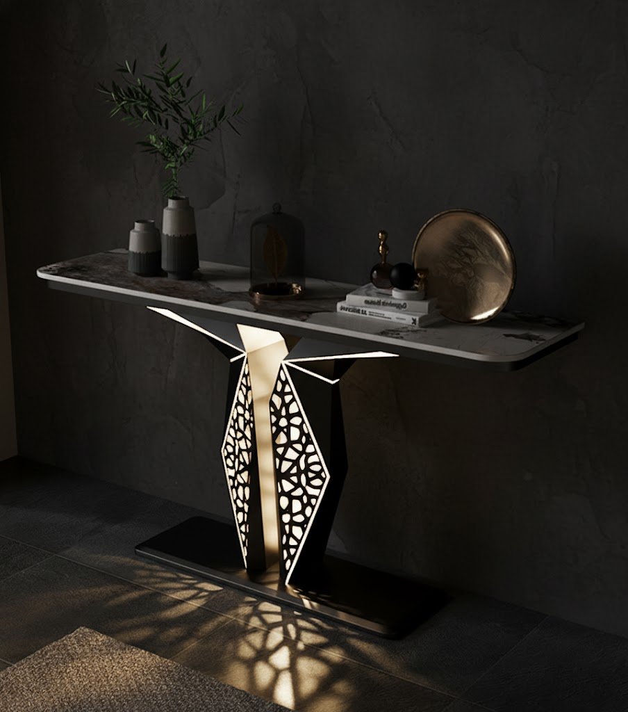 Luxury Modern LED Console Table | Designer Entryway Table with Geometric Base (SS 302)