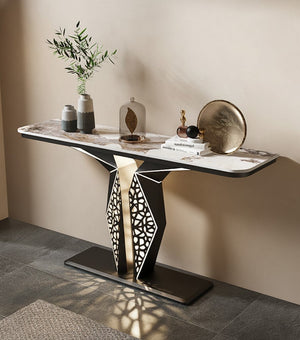 Luxury Modern LED Console Table | Designer Entryway Table with Geometric Base (SS 302)