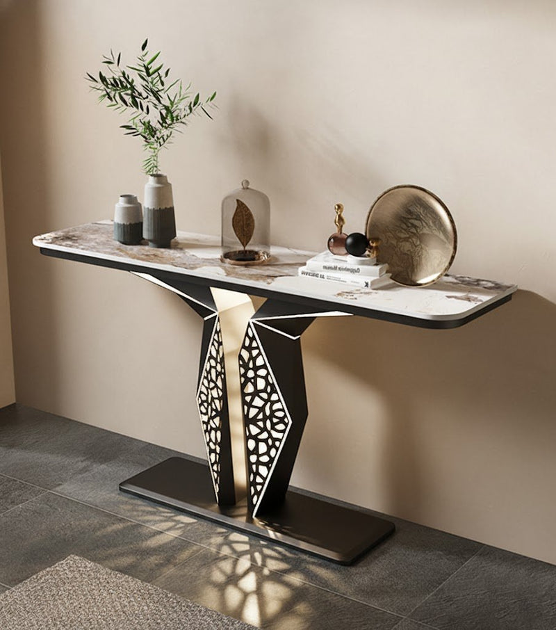 Luxury Modern LED Console Table | Designer Entryway Table with Geometric Base (SS 302)