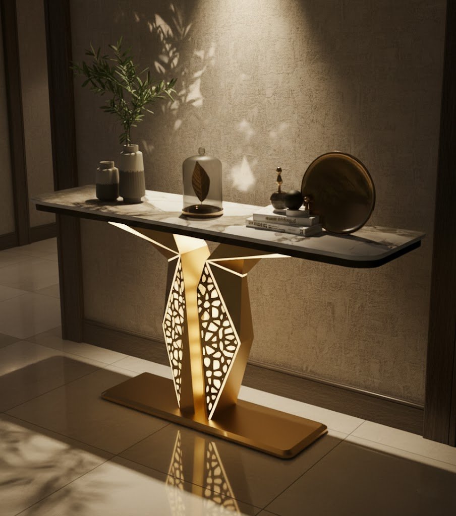Luxury Modern LED Console Table | Designer Entryway Table with Geometric Base (SS 302)