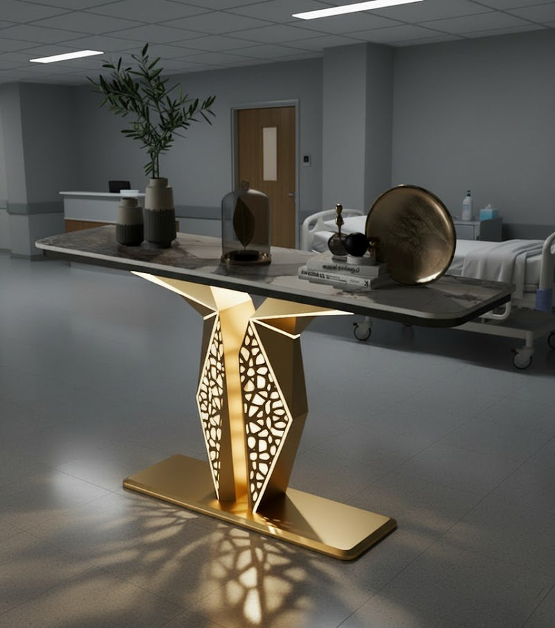 Luxury Modern LED Console Table | Designer Entryway Table with Geometric Base (SS 302)