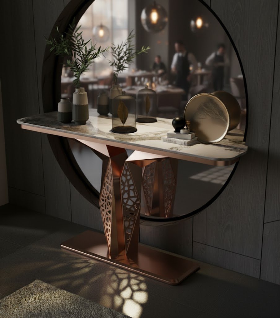 Luxury Modern LED Console Table | Designer Entryway Table with Geometric Base (SS 302)