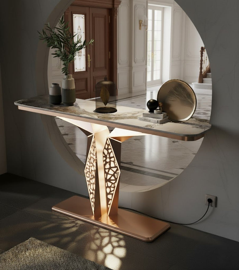 Luxury Modern LED Console Table | Designer Entryway Table with Geometric Base (SS 302)