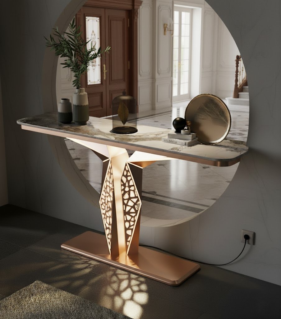 Luxury Modern LED Console Table | Designer Entryway Table with Geometric Base